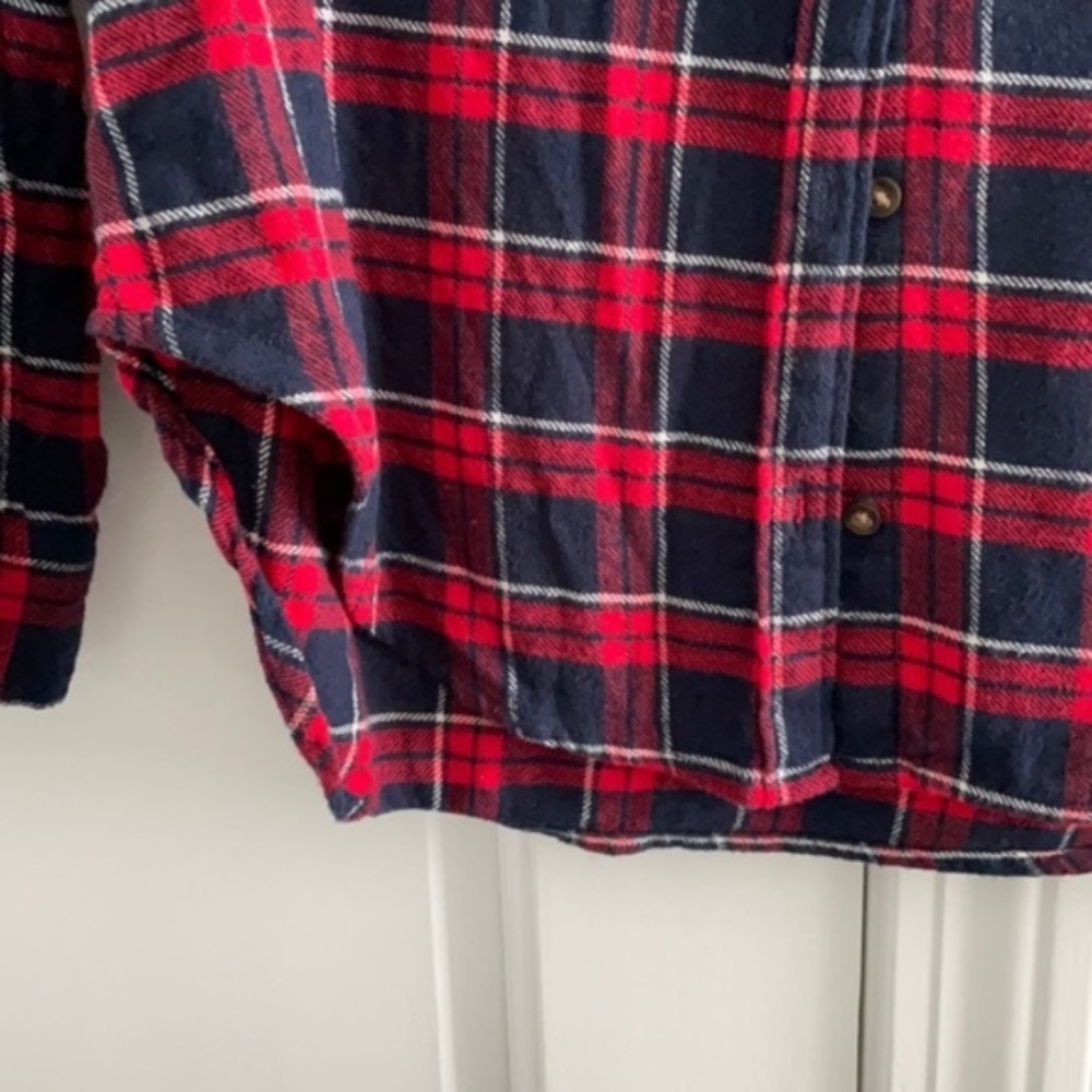 Hollister Red and Blue Plaid Flannel Button-Up Shirt - Picture 2 of 8